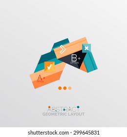 Glossy paper style geometric abstract infographic design, 3d shapes with light edges