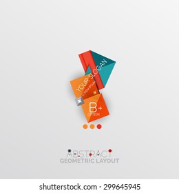Glossy paper style geometric abstract infographic design, 3d shapes with light edges