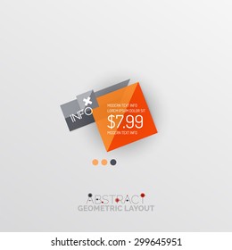 Glossy paper style geometric abstract infographic design, 3d shapes with light edges