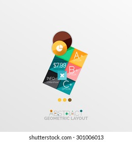 Glossy paper style geometric abstract infographic design, 3d shapes with light edges