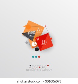 Glossy paper style geometric abstract infographic design, 3d shapes with light edges