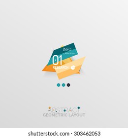 Glossy paper style geometric abstract infographic design, 3d shapes with light edges