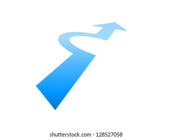 Glossy perspective arrow with blue gradient.
