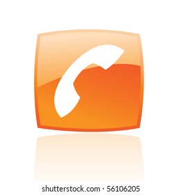 Glossy phone in orange button isolated on white