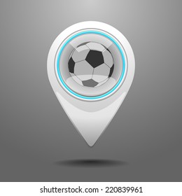 Glossy Pin Icon with the Symbol of Football Stadium. Vector Illustration