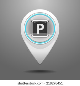 Glossy Pin Icon with the Symbol of Parking
