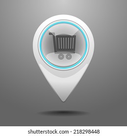 Glossy Pin Icon with the Symbol of Shop