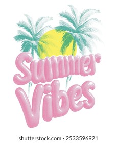 Glossy Pink 3D vector Text Summer Beach on pink Background , vintage grunge effects summer vibes 3d typography