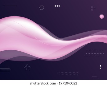 Glossy Pink Abstract Wave Over Purple Background.