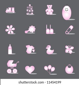 Glossy pink baby icons part2 (vector)
