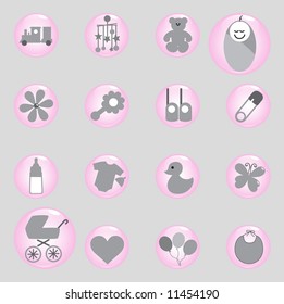 Glossy pink baby icons (vector)