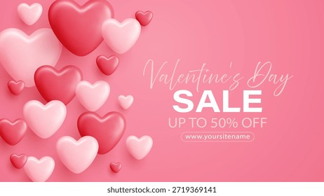 Globos rosados brillantes en forma romántica flotando sobre blanco. Decoración del día de San Valentín 3D con Elementos festivos lindos. Dulce diseño de celebración para tarjetas de felicitación y Anuncios con temas de amor.