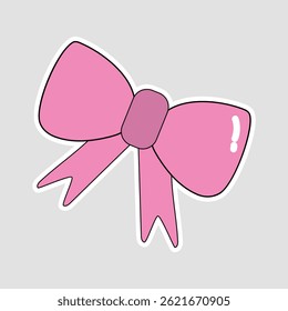 Glossy Pink Bow Vector Sticker. A sleek vector illustration of a glossy pink bow, perfect for gift-themed designs, fashion accents, and decorative projects