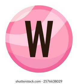 Glossy Pink Bubble Letter ‘W’ Vector Illustration for Valentine’s Day, Featuring Soft Gradient Colors for Greeting Cards, Posters, and Holiday-Themed Artwork