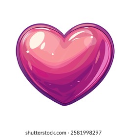 Glossy Pink Heart Icon with Gradient Effect. Vibrant Heart Illustration in Shades of Pink and Purple. Shiny and Smooth Gradient Heart Design