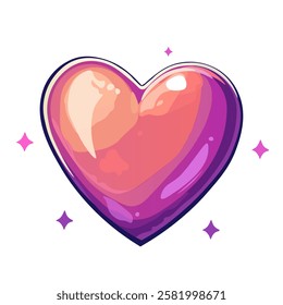 Glossy Pink Heart Icon with Gradient Effect. Vibrant Heart Illustration in Shades of Pink and Purple. Shiny and Smooth Gradient Heart Design