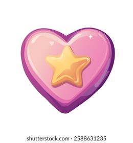 Glossy Pink Heart Icon with Gradient Effect. Vibrant Heart Illustration in Shades of Pink and Purple. Shiny and Smooth Gradient Heart Design