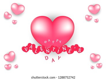 Glossy pink heart shapes decorated on white background for Valentine's Day celebration greeting card design.