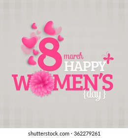Glossy pink hearts decorated greeting card for 8 March, Happy International Women's Day celebration.