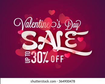 Glossy pink hearts decorated Poster, Banner or Flyer design of Sale with 30% discount offer for Happy Valentine's Day celebration.