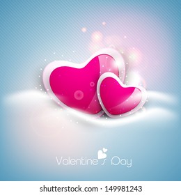 Glossy pink hearts on shiny blue background for Valentines Day. 