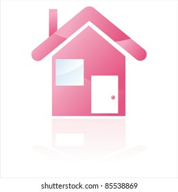 glossy pink house icon isolated on white