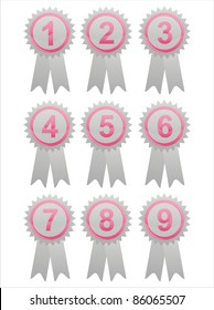 glossy pink labels with numbers