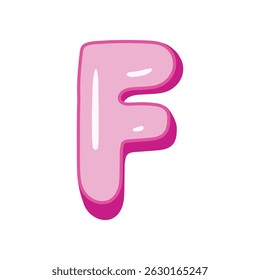 Glossy pink letter F in cartoon bubble style. Cute and playful 3D alphabet design . Isolated on white background