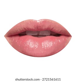 Glossy Pink Lips Close Up Isolated Vector Illustration