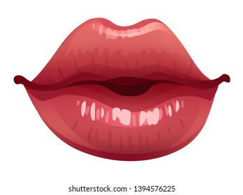 Glossy pink lips isolated on white. Vector illustration