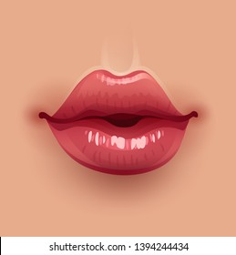 Glossy pink lips. Vector illustration