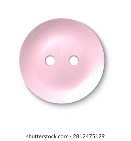 Glossy pink sewing button vector illustration element. Round button with two holes, soft shadow, and simple craft icon look. Tailoring and garment accessory for clothing and fashion.