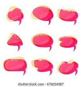 Glossy pink sppech bubbles or talk bubbles set. Blank for your text.