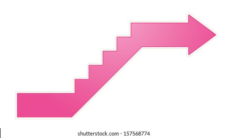 Glossy pink stylized stairs with arrow at the end / upstairs arrow / stairs