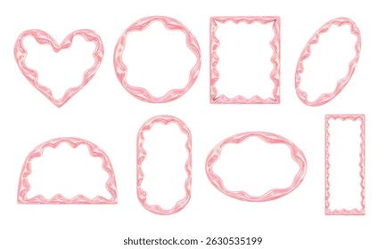 Coleção de formas onduladas rosa brilhante do quadro. Uma coleção de moldura ondulada rosa brilhante com cápsula quadrada de círculo cardíaco e bordas abstratas em estilo geleia brincalhão. Perfeito para layouts bonitos UI moderna