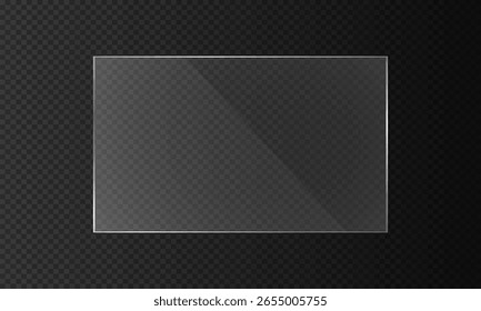 Marco de deslumbramiento plástico brillante. Placa de cristal plana, Anuncios transparentes, vidrio realista de la pantalla, maqueta de la ventana, escaparate de cristal claro.