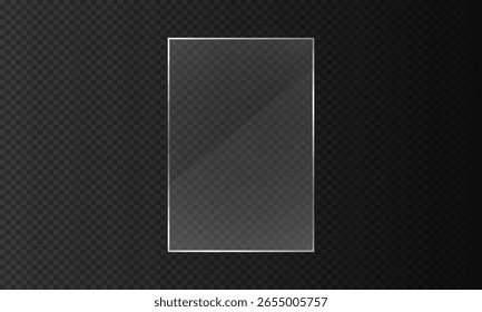 Marco de deslumbramiento plástico brillante. Placa de cristal plana, Anuncios transparentes, vidrio realista de la pantalla, maqueta de la ventana, escaparate de cristal claro.