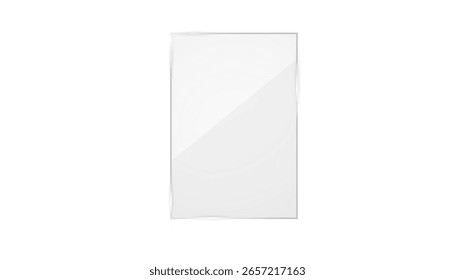Marco de deslumbramiento plástico brillante. Placa de cristal plana, Anuncios transparentes, vidrio realista de la pantalla, maqueta de la ventana, escaparate de cristal claro.