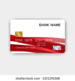 Glossy plastic luxurious credit card design. With inspiration from abstract. Red color on gray background illustration. 