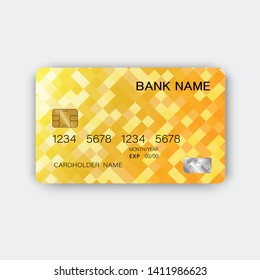 Glossy plastic luxurious credit card design. With inspiration from abstract. Golden color on gray background illustration. 