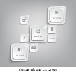 Glossy plastic panel / banners with shiny lights for business design, infographics, reports, step presentation, number options or workflow layout. Clean and modern style