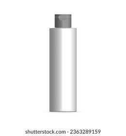 Glossy plastic shampoo bottle isolated on white background. Front view 3D vector illustration.