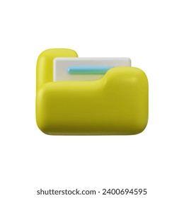 Glossy plastic yellow 3d folder . Cute minimalistic style for the interface of applications and web pages on white background. Business document, file, web explorer concept icon. Vector illustration