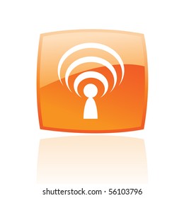 Glossy podcast in orange button isolated on white