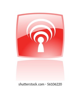 Glossy podcast in red button isolated on white