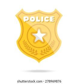 Glossy police badge. Creative police officer badge flat design concept. Vector illustration isolated on white background.