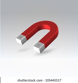 Glossy polished red magnet hanging in air stop motion 3d render illustration