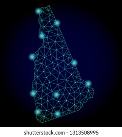 Glossy polygonal mesh map of New Hampshire State. Abstract mesh lines, triangles, light spots and points on dark background with map of New Hampshire State.