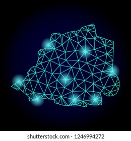 Glossy polygonal mesh map of Vatican with glow effect. Abstract mesh lines, triangles, light spots and points on dark background with map of Vatican.