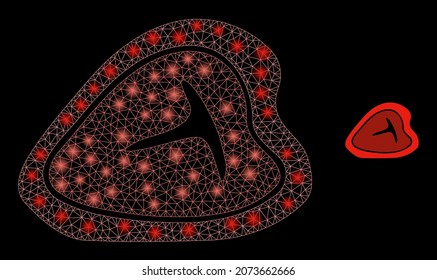 Glossy polygonal mesh web T-bone beef steak icon with glare effect on a black background. Constellation T-bone beef steak iconic vector with glamour dots in bright colors.